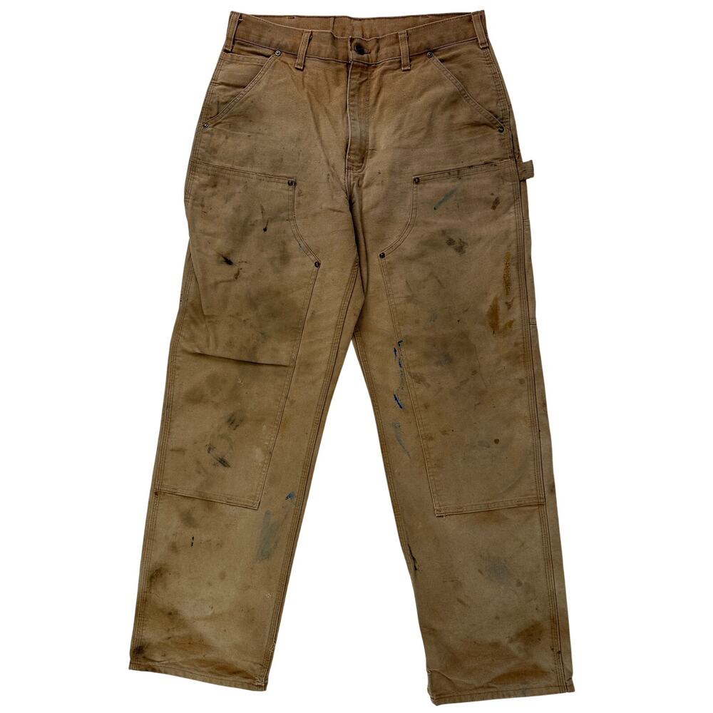 Vintage Carhartt Tan Distressed Double Knee Canvas Work Pants Men's Sz 32 x 32